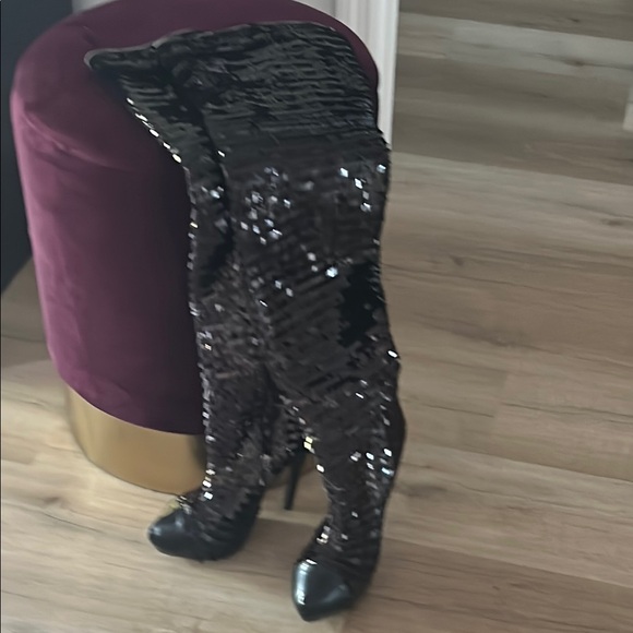Shoes - Black Sequin Over-the-Knee Boots